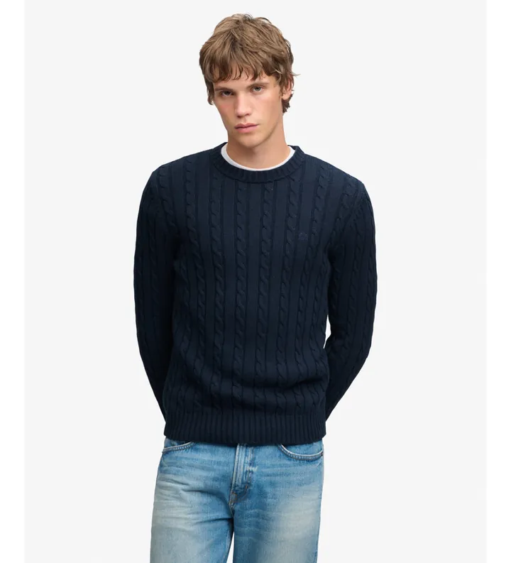 Superdry para hombre. M6110707E Jersey Cotton Cable marino (L), Casual, Algodón