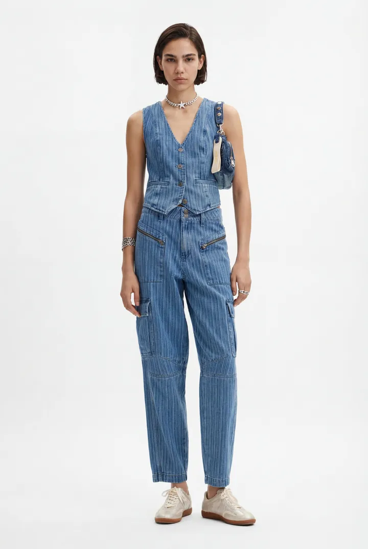 Desigual, Pantalón cargo denim efecto rayado, Azul, 34