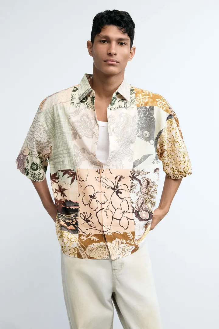 Desigual, Camisa patch oriental, Hombre, Algodon, Blanco, L