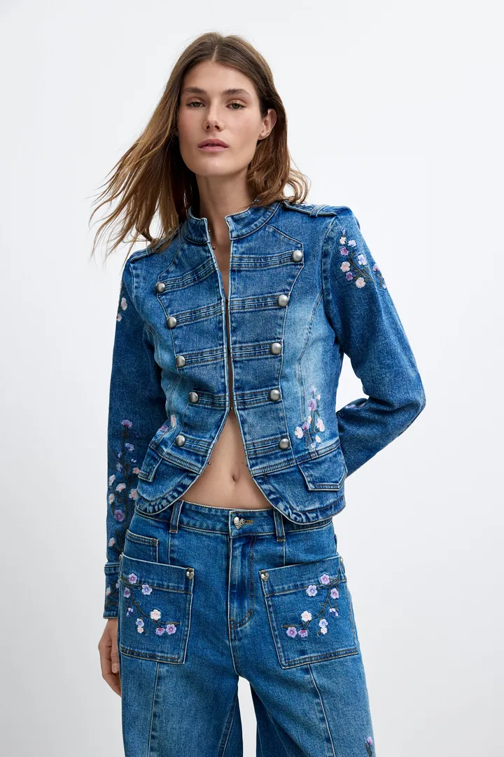 Desigual, Chaqueta Bordada M C Lacroix, Mujer, Algodon, Azul, L