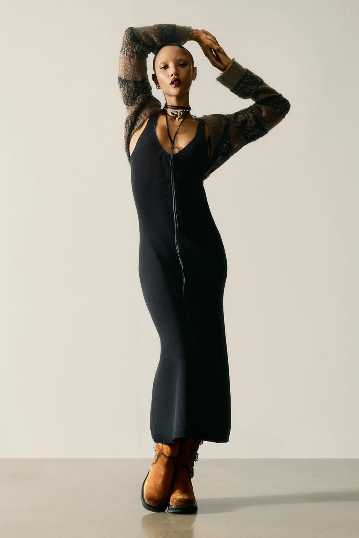 Desigual, Vestido punto manga larga, Mujer, Negro, L