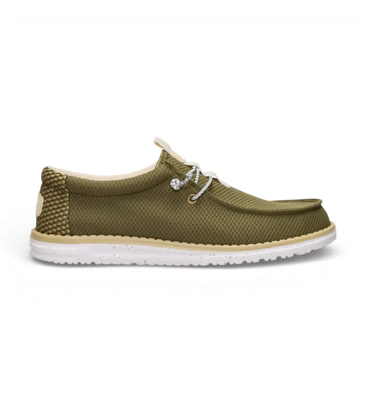 HeyDude para hombre. HD45301 Zapatillas Wally Mesh Neutrals verde (41), Tela, Plano, Cordones, Casual