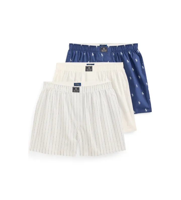 Polo Ralph Lauren para hombre. 714830273050 Set 3 bóxers de algodón blanco, azul (L), Homewear