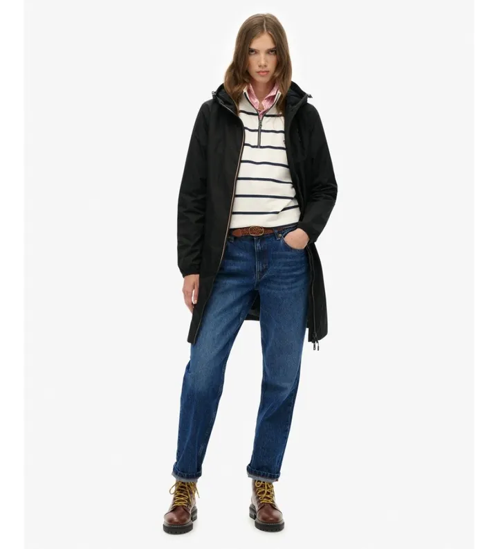Superdry para mujer. W5012031A Cortavientos Longline negro (M), Casual, Poliéster Reciclado