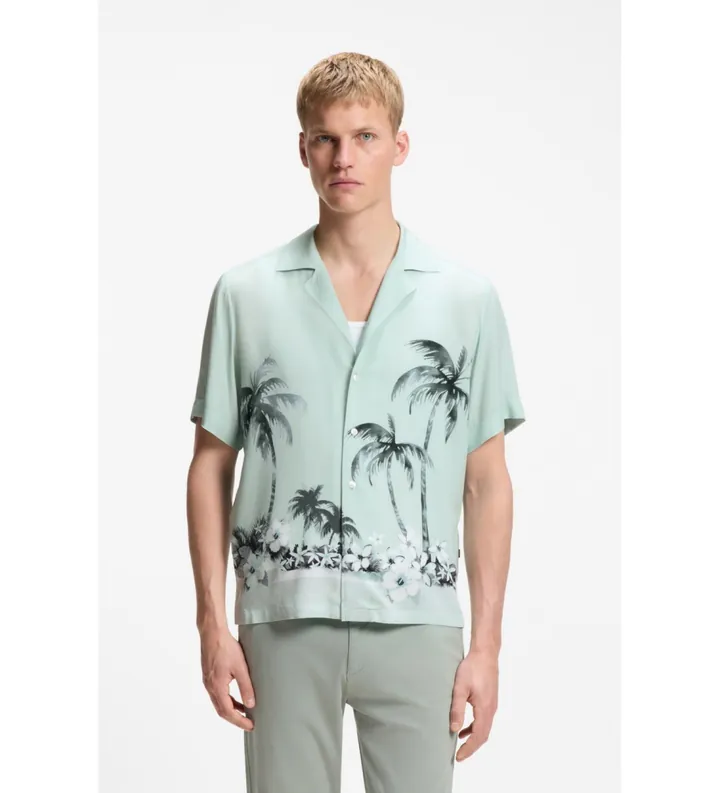 BOSS para hombre. 50559632 Camisa Regular fit con estampado turquesa (XXL), Casual, Viscosa, Manga corta