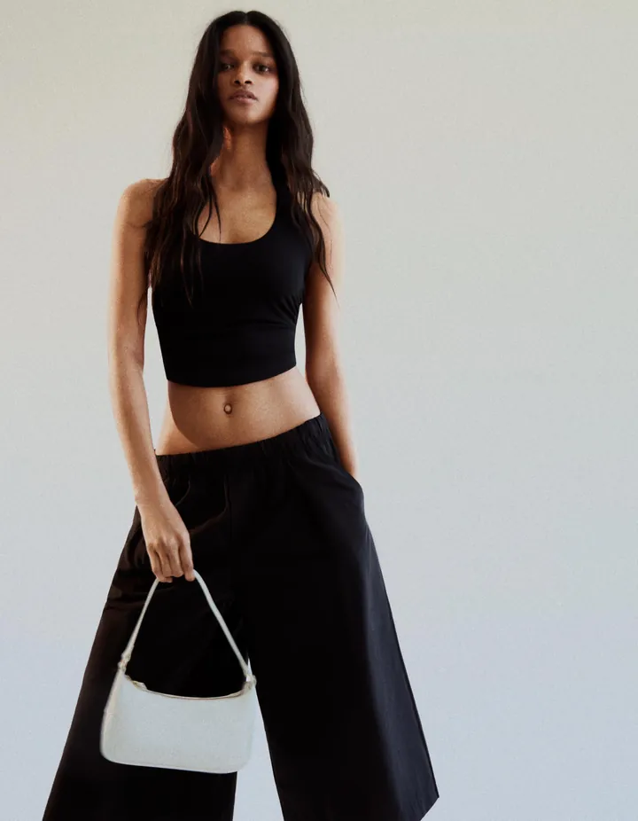 Bershka Top Halter Nudo Espalda Mujer L Negro