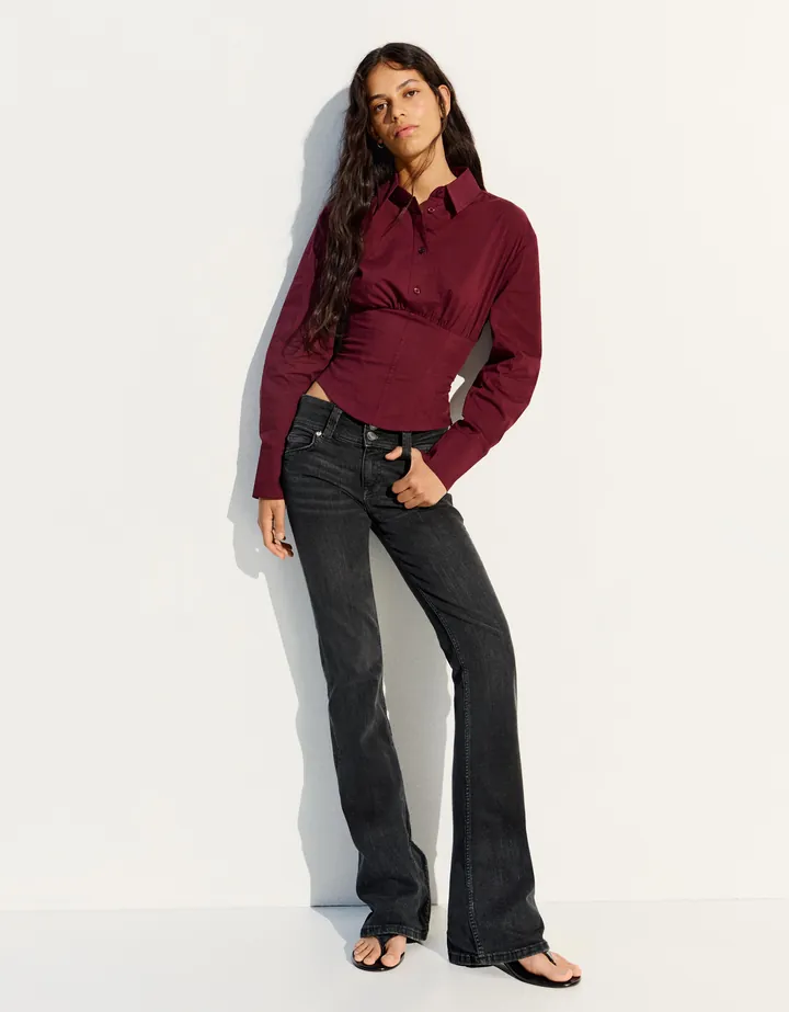 Bershka Jeans Bootcut Tiro Bajo Mujer 32 Negro