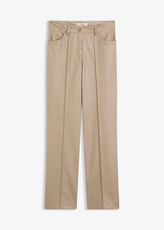 Pantalón con pernera recta de piel sintética con ribete