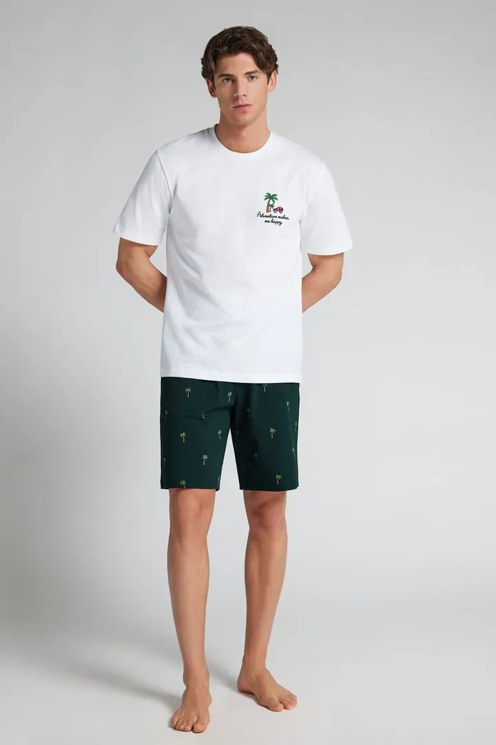 Intimissimi Pijama Corto de Algodón Estampado Palmeras Hombre Blanco Tamaño L
