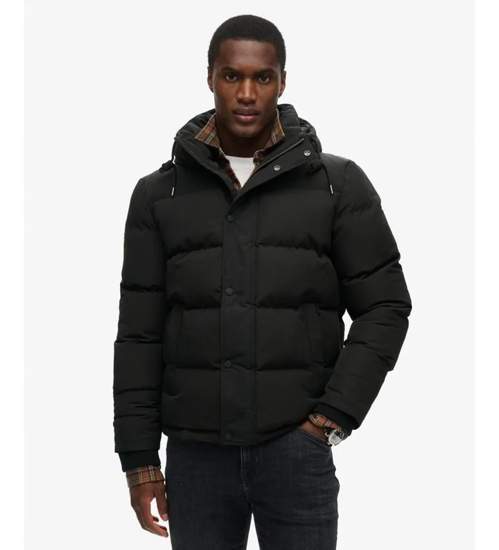 Superdry para hombre. M5011743A Chaqueta Acolchada con capucha Everest negro (L), Casual, Poliéster