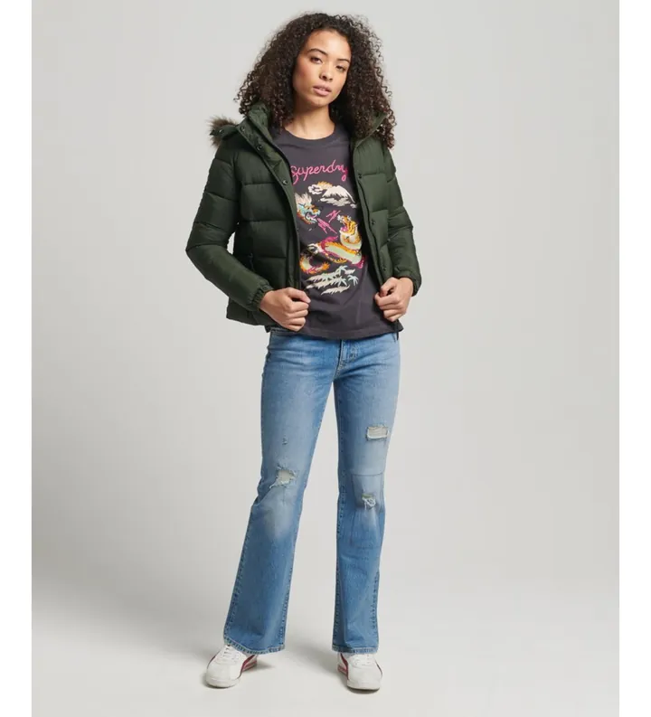 Superdry para mujer. W5011178A Chaqueta corta con capucha de uso intermedio verde (L), Casual, Nylon