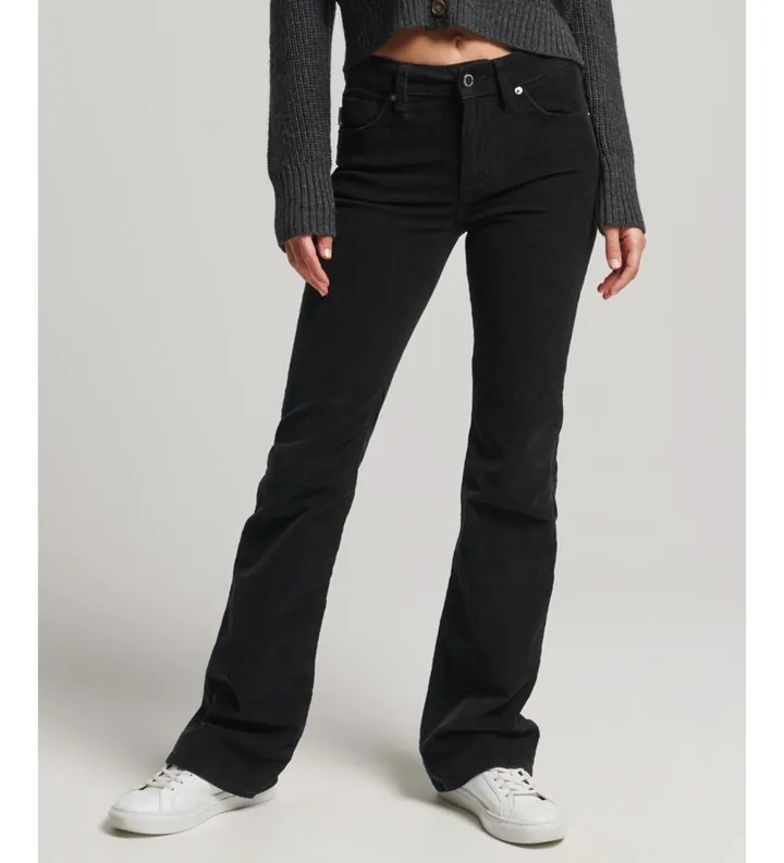 Superdry para mujer. W7010445A Vaqueros de pana entallados con pernera acampanada y talle medio negro (26/31), Casual, Algodón
