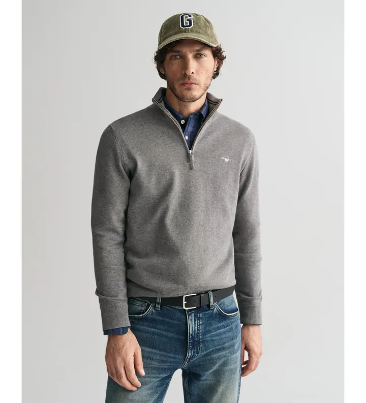 Gant para hombre. 8030564 Jersey clásico de algodón con media cremallera gris (3XL), Casual