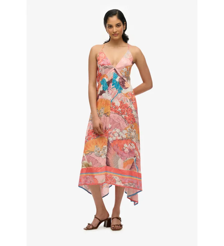 Superdry para mujer. W8011888A Vestido estampado Jack multicolor (L), Casual, Viscosa, Sin mangas / Tirantes
