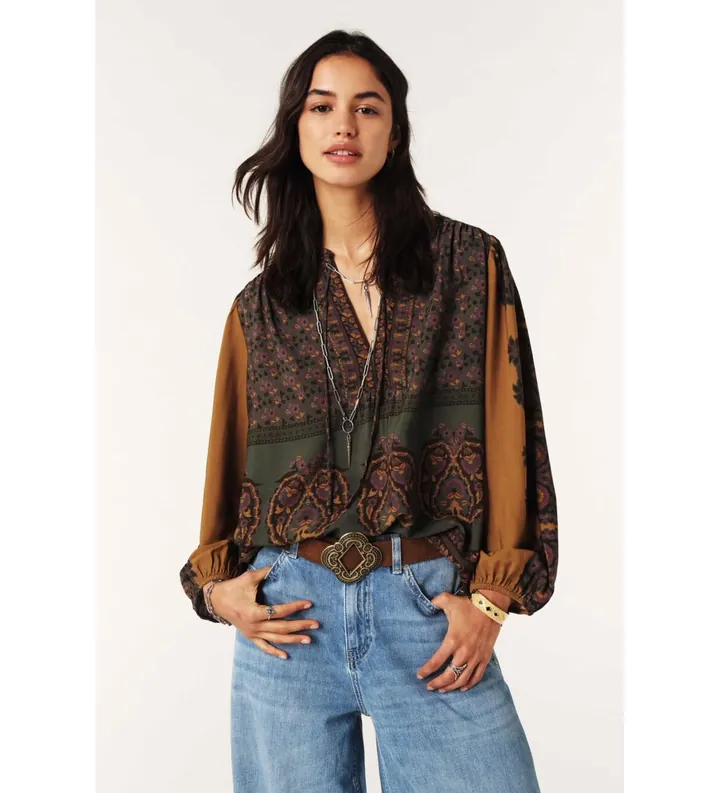BA&SH para mujer. 1H25BAKE Blusa Baker marrón (34), Casual, Viscosa, Manga larga