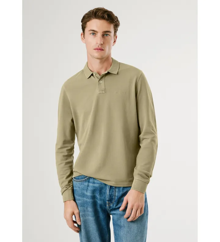 Pepe Jeans para hombre. PM542213 Polo New Oliver verde (L), Casual, Algodón, Manga larga