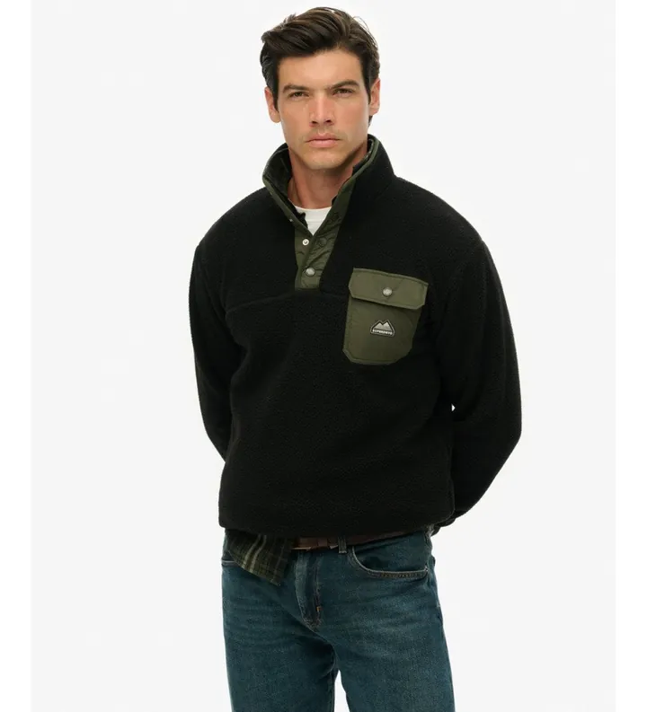 Superdry para hombre. M2014283A Polar Fuji Popper negro (L), Casual, Poliéster Reciclado, Sostenible