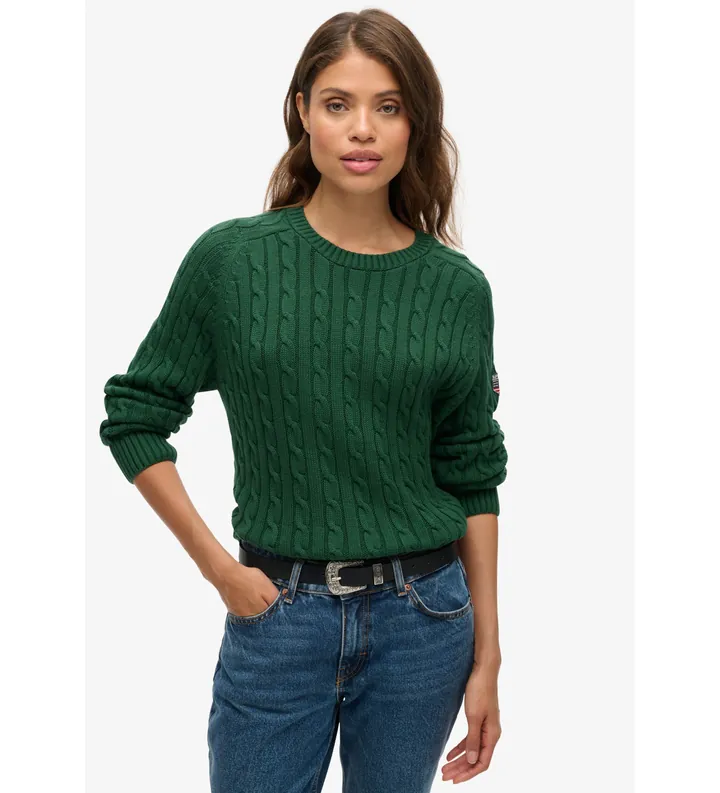 Superdry para mujer. W6110610A Jersey Slouchy Cable verde (L), Casual, Algodón