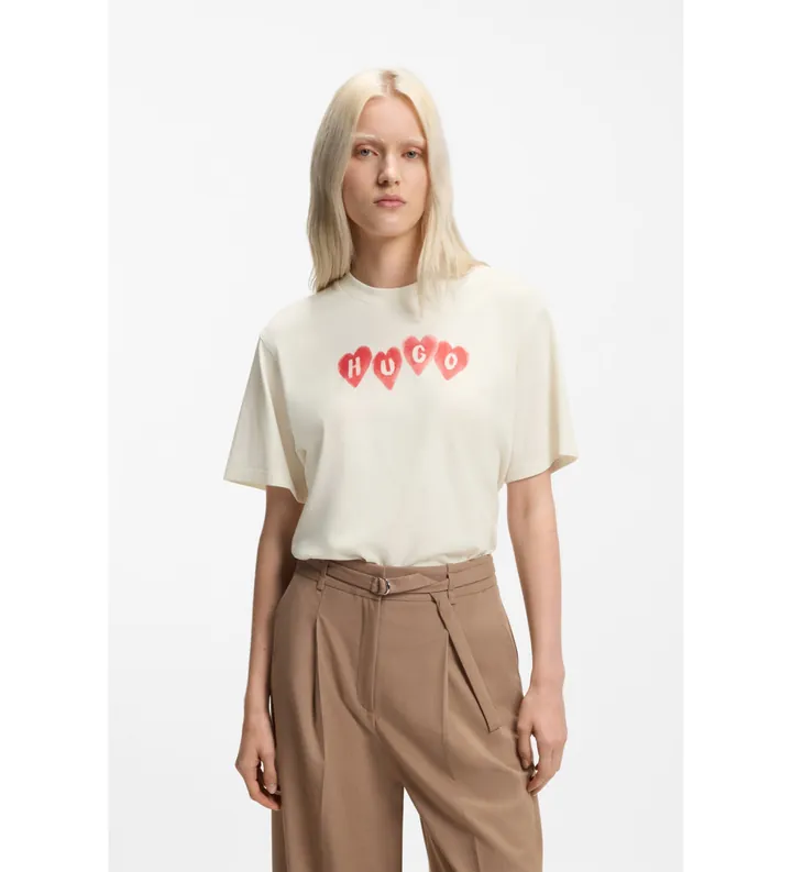 HUGO para mujer. 50561164 Camiseta Vintage beige (L), Casual, Algodón, Manga corta