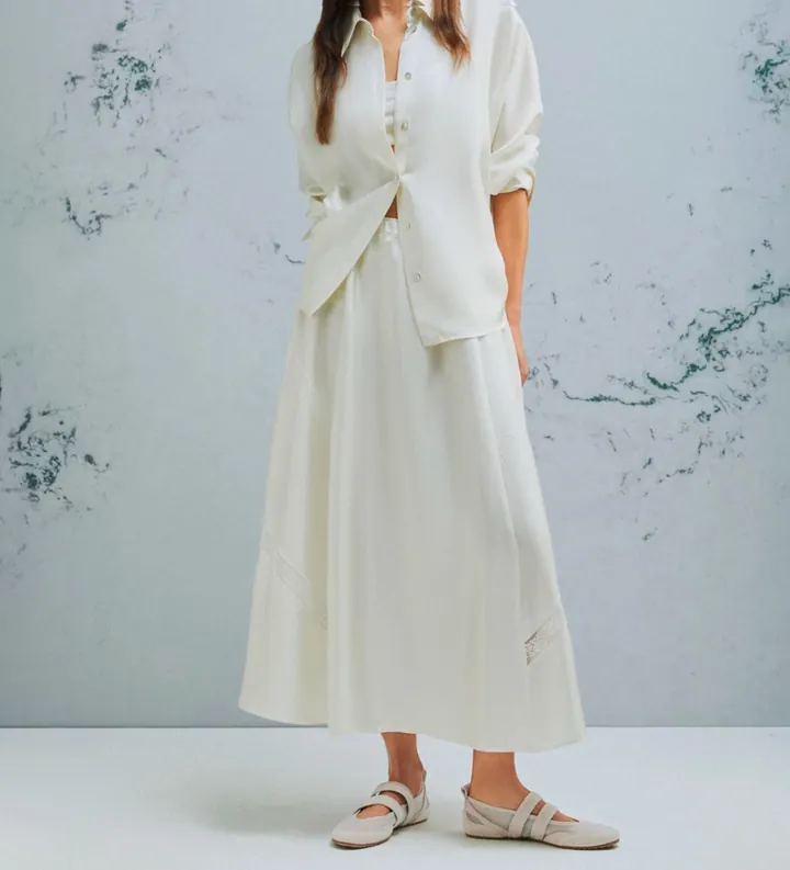 Marella para mujer. 2613101055200 Falda de seda evasé Mlmospite blanco (38), Casual