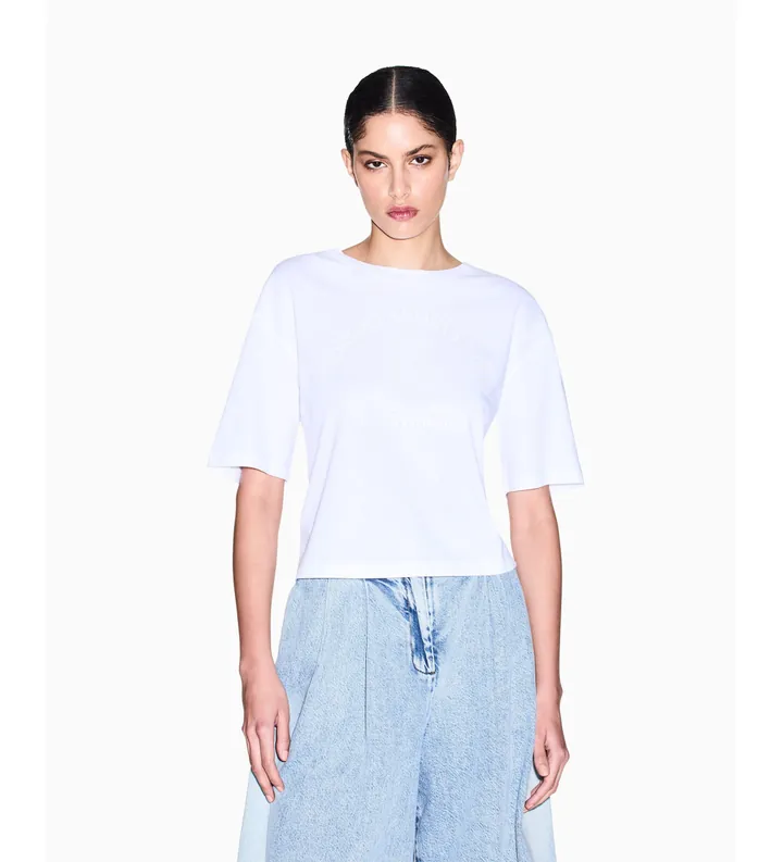 A|X Armani Exchange para mujer. XW002335AF10356U0002 Camiseta corta de punto de algodón blanco (L), Casual, Manga larga