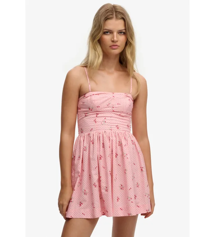Superdry para mujer. W8011971A Vestido Cami rosa (S), Casual, Algodón, Sin mangas / Tirantes