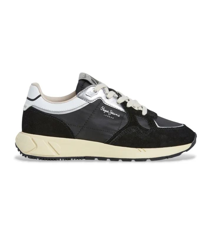 Pepe Jeans para mujer. PLS600010 Zapatillas de Piel Marlon Metal negro (36), Plano, Cordones, Casual
