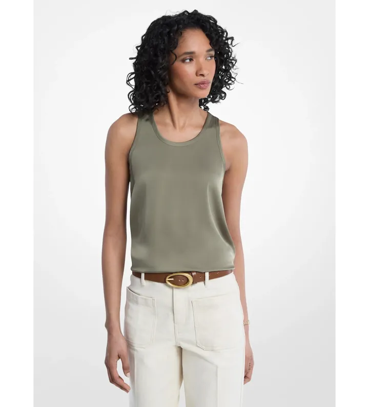 Michael Kors para mujer. MT640TXAYJ Camiseta sin mangas de satén verde (S), Casual, Sin mangas / Tirantes, Poliéster Reciclado
