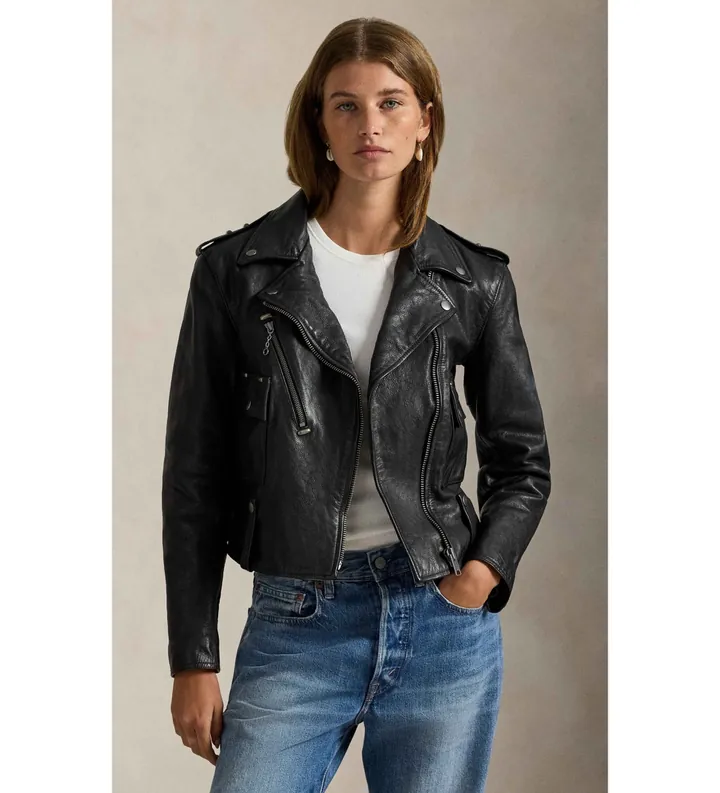Polo Ralph Lauren para mujer. 211939939001 Chaqueta de Piel Ceñida negro (L), Casual