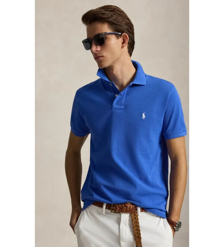 Polo Ralph Lauren para hombre. 710680784528 El icónico polo de piqué azul (L), Casual, Algodón, Manga corta