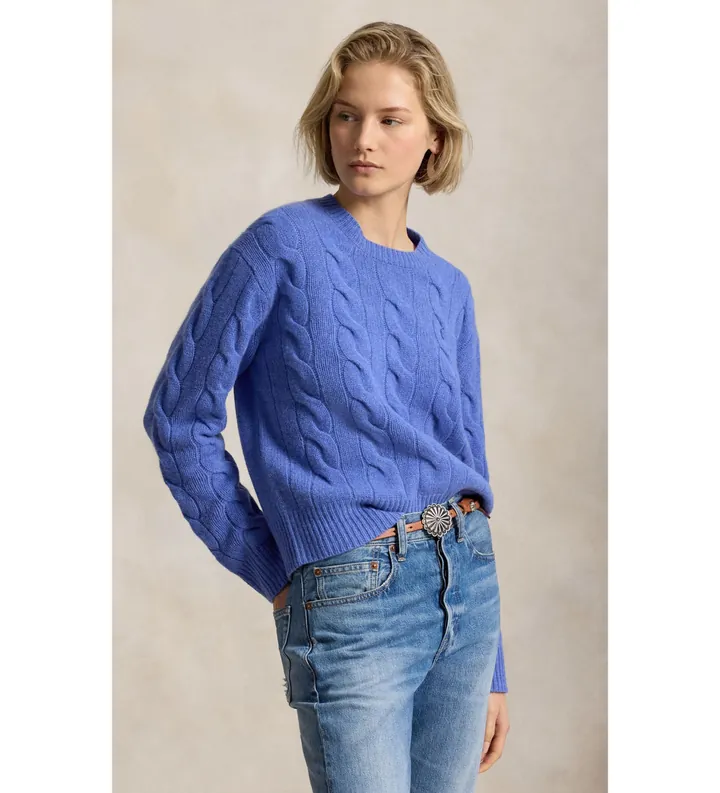 Polo Ralph Lauren para mujer. 211A91216012 Jersey de lana y cachemira azul (L), Casual, Manga larga