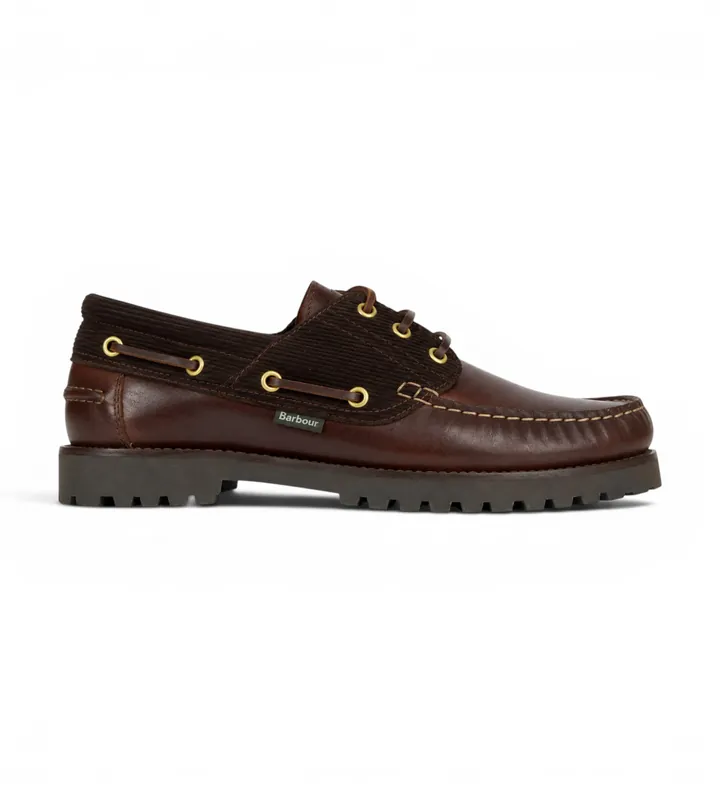 Barbour para hombre. MFO0795 Náuticos de Piel Deck marrón (41), Plano, Cordones, Casual