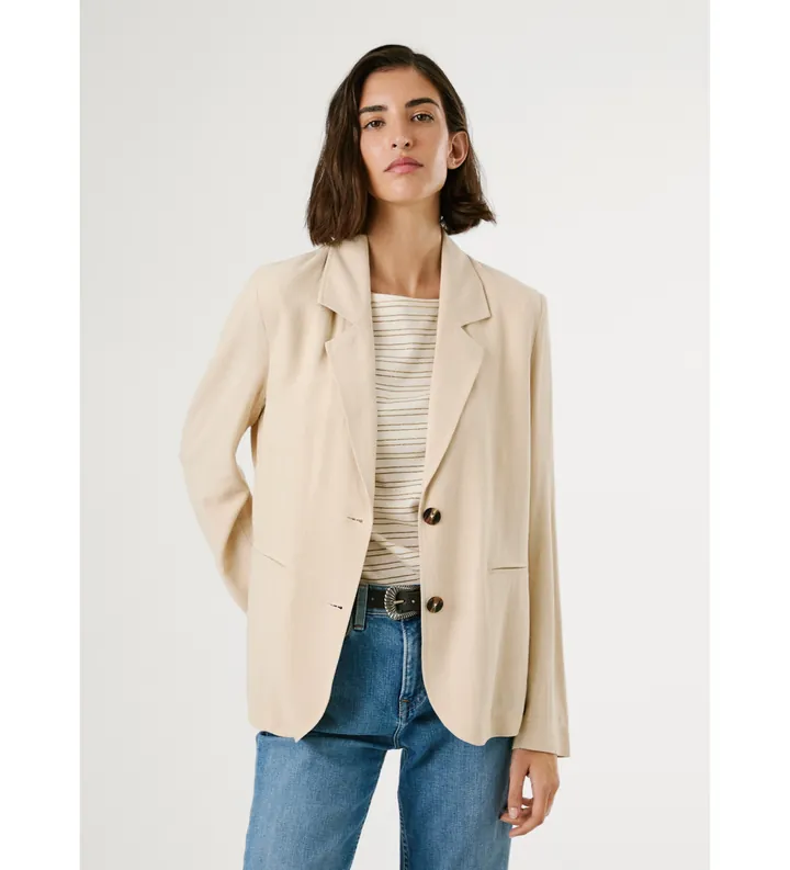Pepe Jeans para mujer. PL402602 Americana Stella beige (S), Casual, Clásico, Viscosa