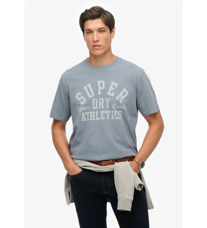 Superdry para hombre. M1012176A Camiseta Athletic Essential azul claro (XL), Casual, Algodón, Manga corta
