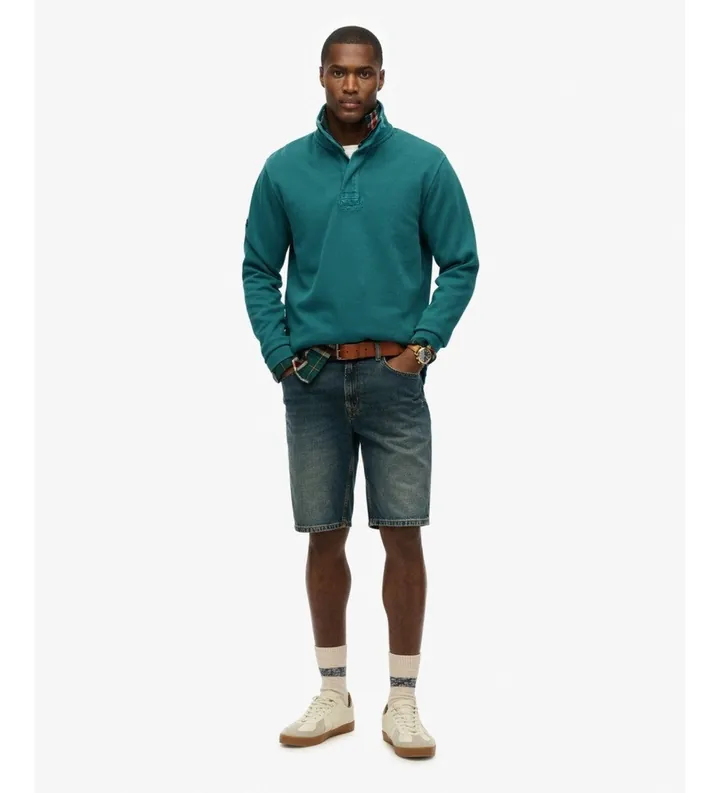 Superdry para hombre. M2014093A Sudadera con media cremallera Classic Pique verde (L), Casual, Algodón, Manga larga