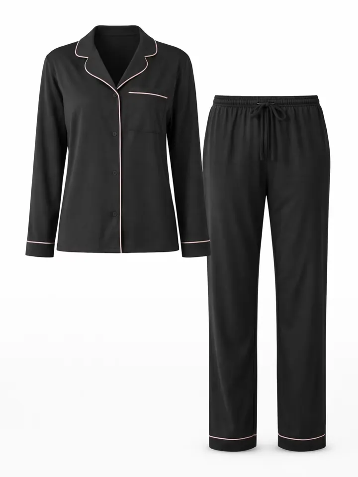 LEAFLETIC Pijama 'Leafletic Women’s Nightwear Long set' negro