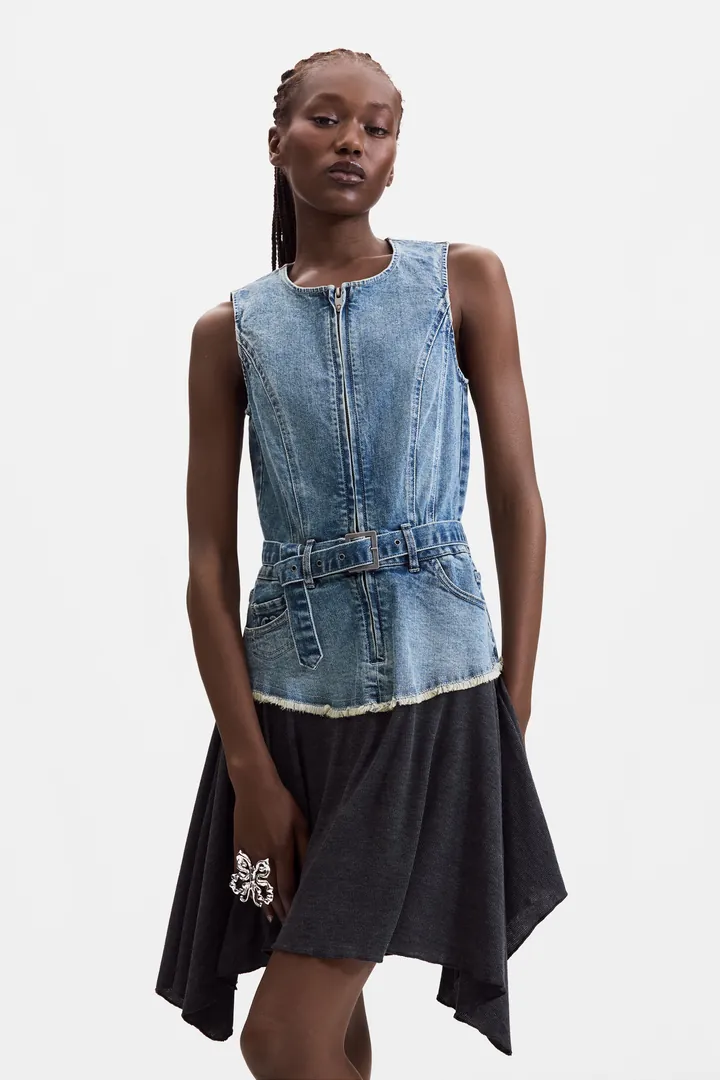 Desigual, Vestido Denim Sin Mangas 100% Algodón, Mujer, Azul, L