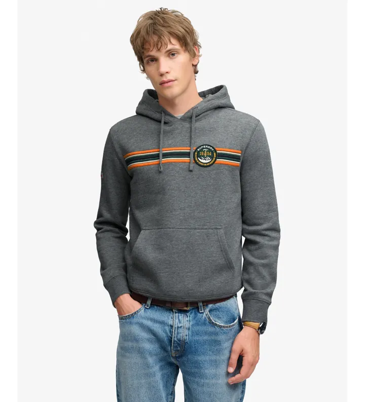 Superdry para hombre. M2014625A Sudadera con capucha Outdoors Stripe Logo gris (L), Casual, Algodón, Manga larga