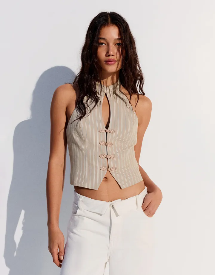 Bershka Chaleco Halter Alamares Mujer L Arena