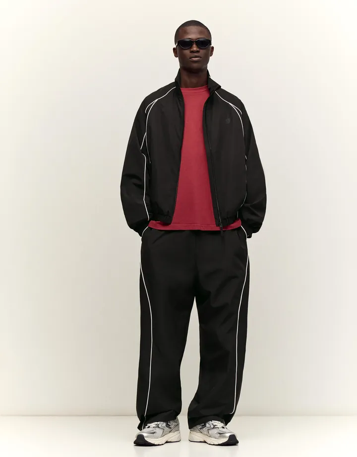 Bershka Pantalón Baggy Técnico Hombre L Negro