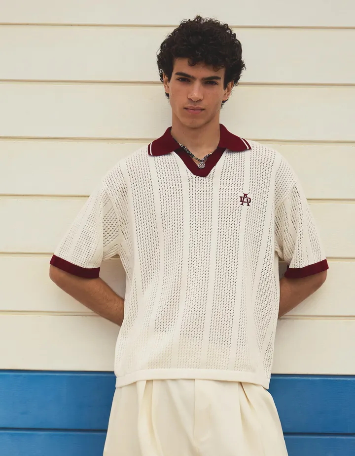 Bershka Polo Manga Corta Print Hombre L Blanco Roto