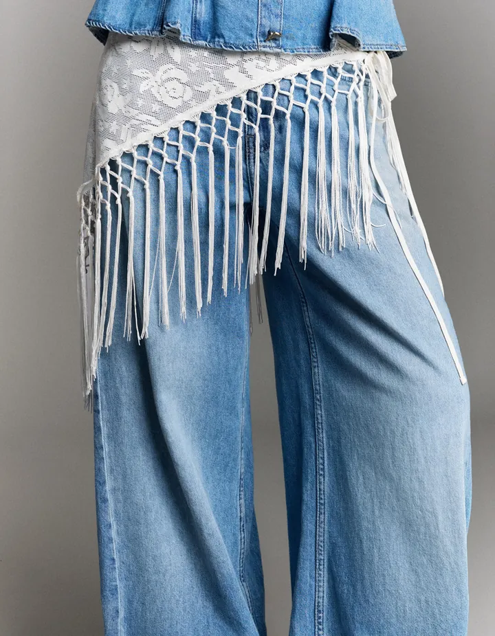 Bershka Sobrefalda Tapicero Flecos Mujer Crudo