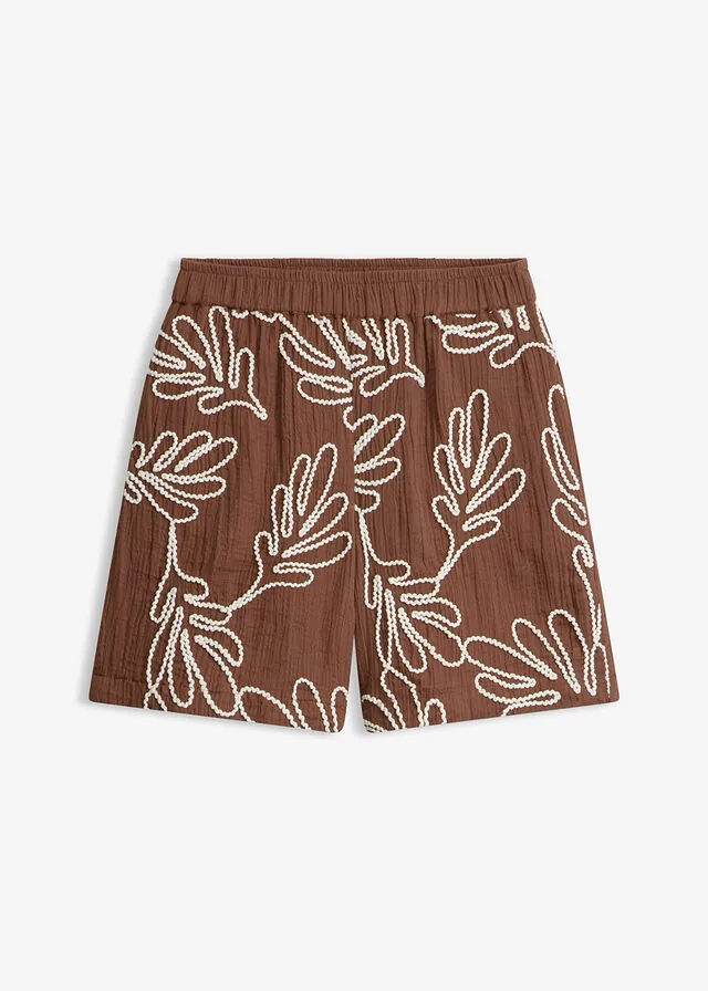 Pantalón corto de algodón puro con bordado