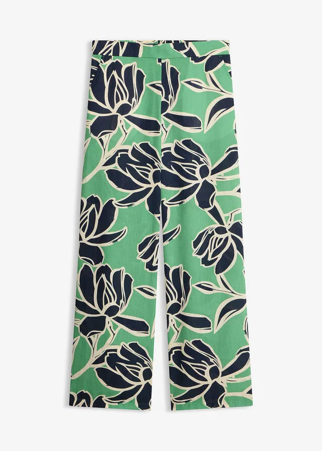 Pantalón palazzo con aspecto de lino