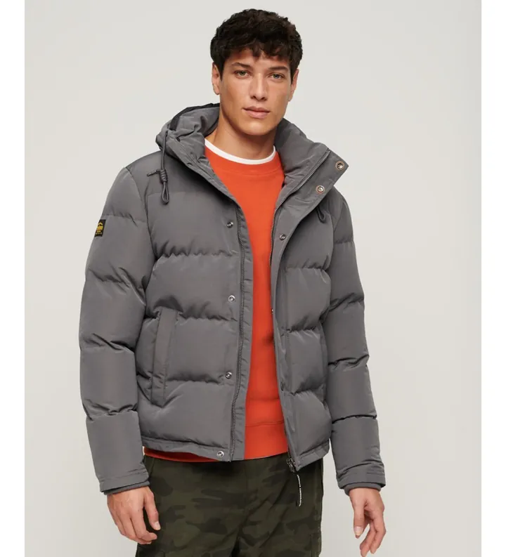 Superdry para hombre. M5011743A Cazadora acolchada con capucha Everest gris (3XL), Casual, Poliéster, Manga larga