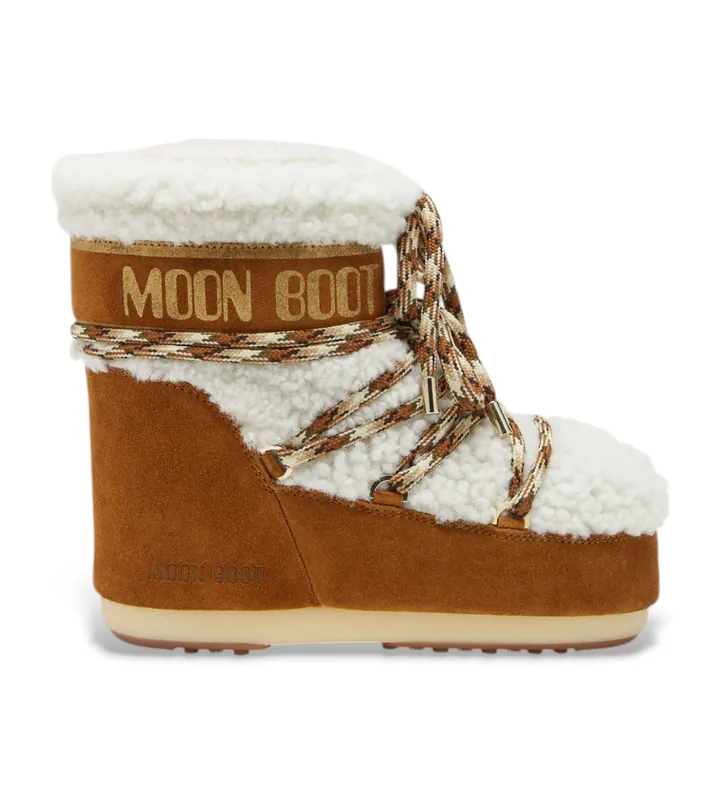 Moon Boot para mujer. 80D1409580 Botas de piel Lab69 Icon Low marrón de lana (36/38), Plano, Cordones, Casual, Nieve
