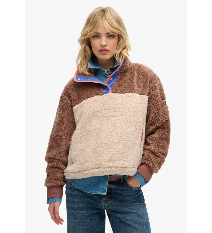Superdry para mujer. W2012349A Polar supersuave Mash Up marrón (L), Casual, Poliéster