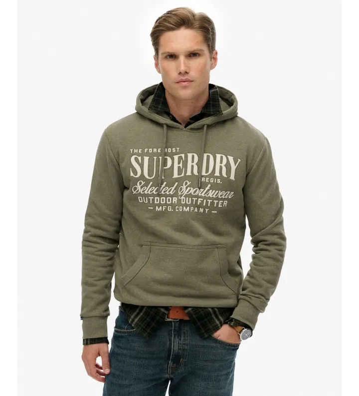 Superdry para hombre. M2014246A Sudadera Outdoor Supply Co Relaxed Hood verde (M), Casual, Algodón, Manga larga