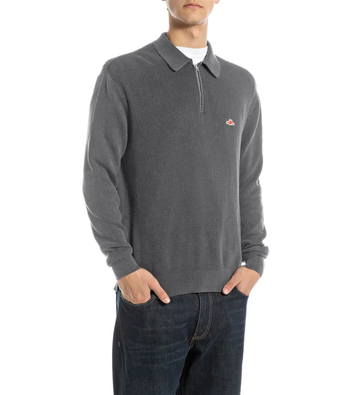 Replay para hombre. UK4867.000.G21280G Jersey con cremallera corta gris (L), Casual, Algodón