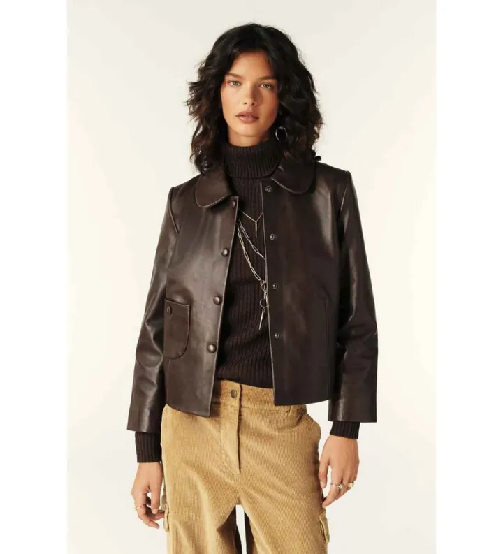 BA&SH para mujer. 1H23MILO Chaqueta Milos marrón (34), Casual, Piel